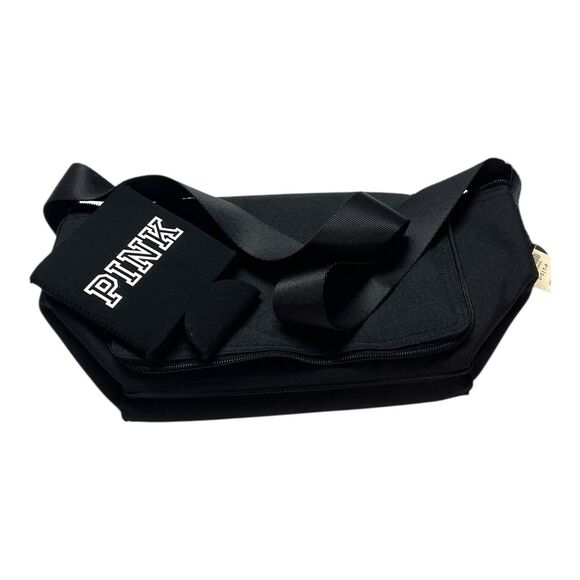 Victoria's Secret PINK Black Cooler Lunch Box Bag with Black Koozie Foldable NWT - Picture 6 of 6